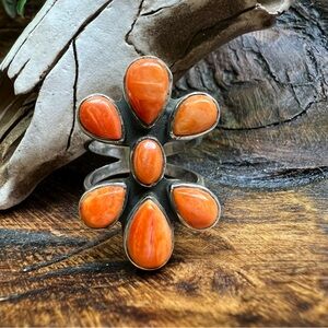 Spiny Oyster Cluster Ring Size 8 Sterling Silver Southwest Statement
